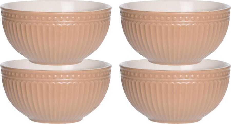 Excellent Houseware Soepkommen schaaltjes 4x Roman Style keramiek D14 x H7 cm zalm roze Kommetjes