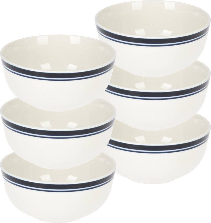 Excellent Houseware Soepkommen serveer schaaltjes 6x Bologna porselein D13 x H7.5 cm wit blauw stapelbaar