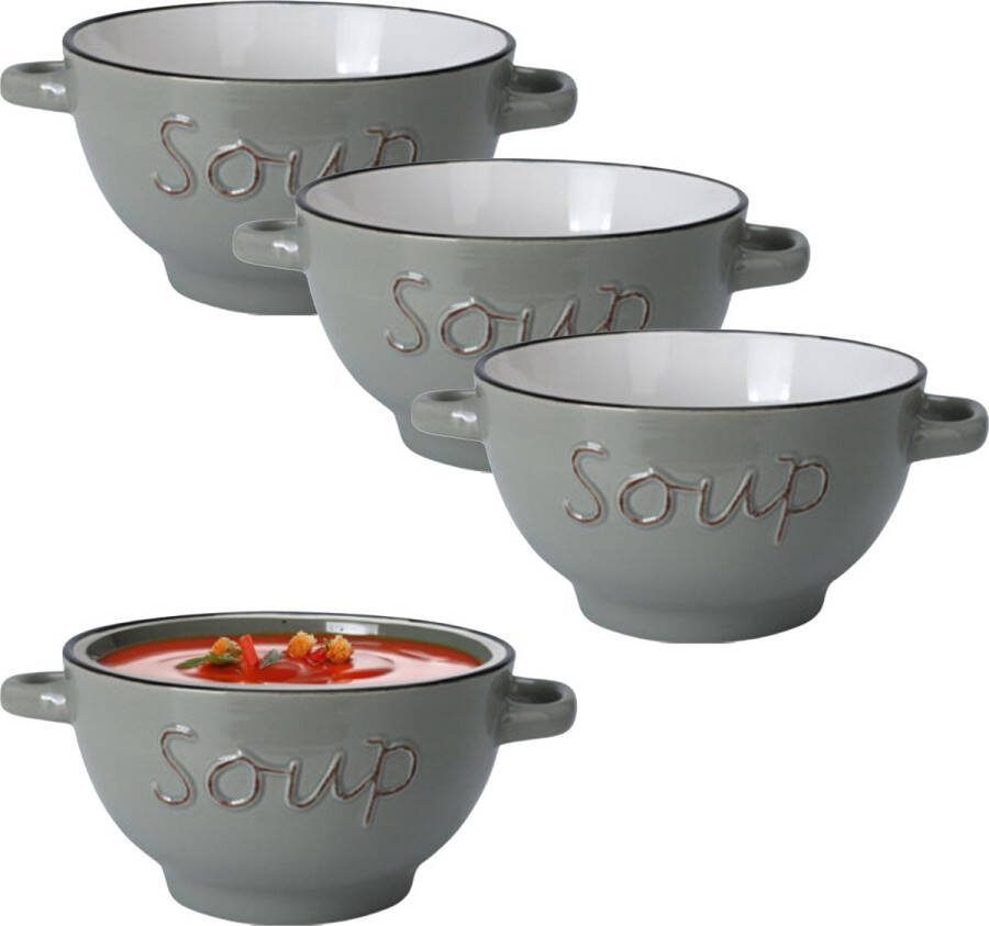 Excellent Houseware Soepkommen serveer schaaltjes 6x Gres porselein D14 x H78 cm lichtgrijs