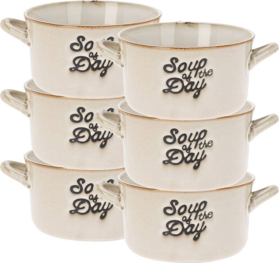 Excellent Houseware Soepkommen serveer schaaltjes 6x porselein 500ml beige met oor