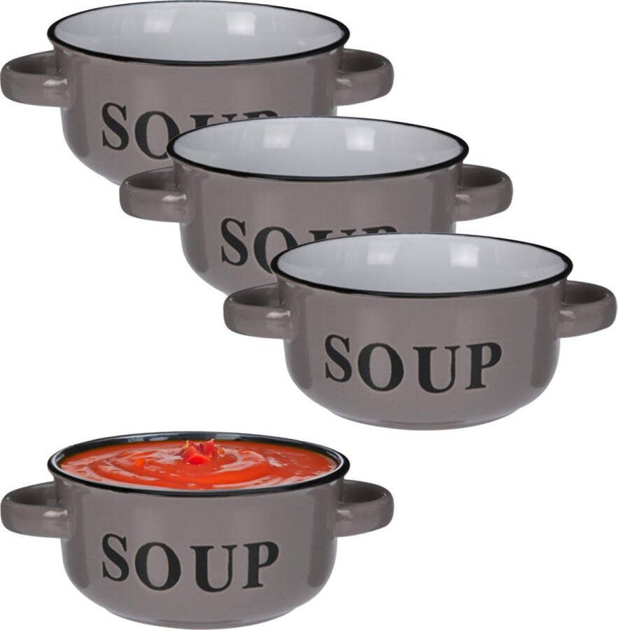 Excellent Houseware Soepkommen serveer schaaltjes 6x porselein D13 x H7 cm antraciet