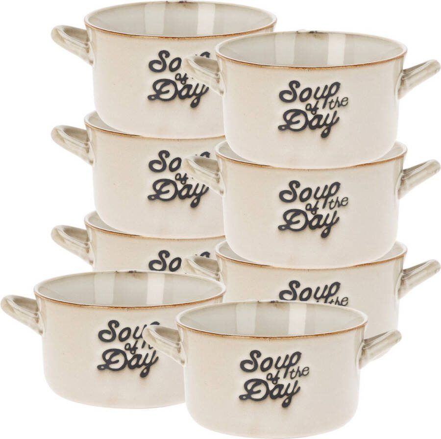 Excellent Houseware Soepkommen serveer schaaltjes 8x porselein 500ml beige met oor