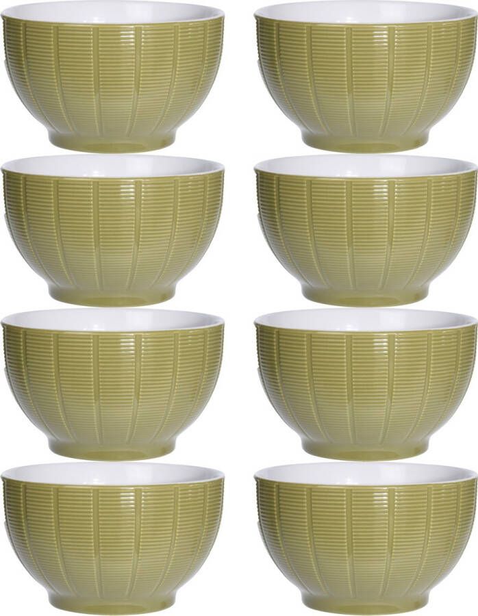 Excellent Houseware Soepkommen serveer schaaltjes 8x Venice keramiek D14 x H8 cm groen