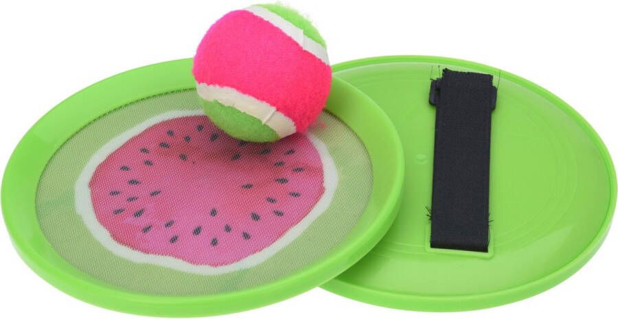 Excellent Houseware Strand vangbal spel met klittenband meloen groen roze 18.5 cm Strand en camping sport speelgoed