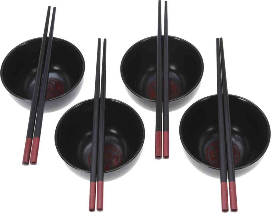 Excellent Houseware 8-delige sushi serveer set voor 4 personen keramiek zwart Bordjes