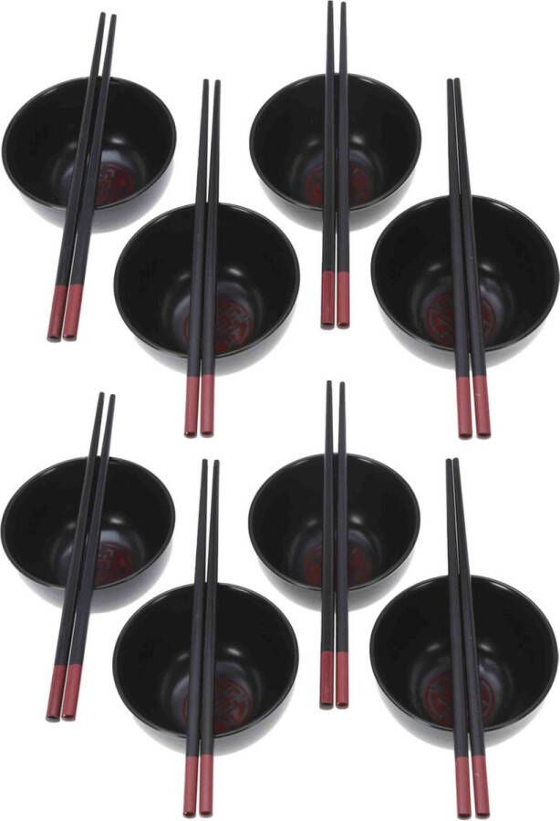 Excellent Houseware 16-delige sushi serveer set voor 8 personen keramiek zwart Bordjes