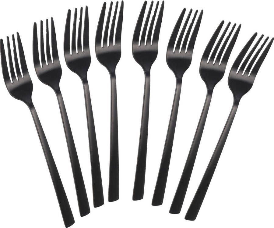 Excellent Houseware Taart gebak vorkjes 16x stuks zwart RVS 15 cm verjaardag feest vorkjes