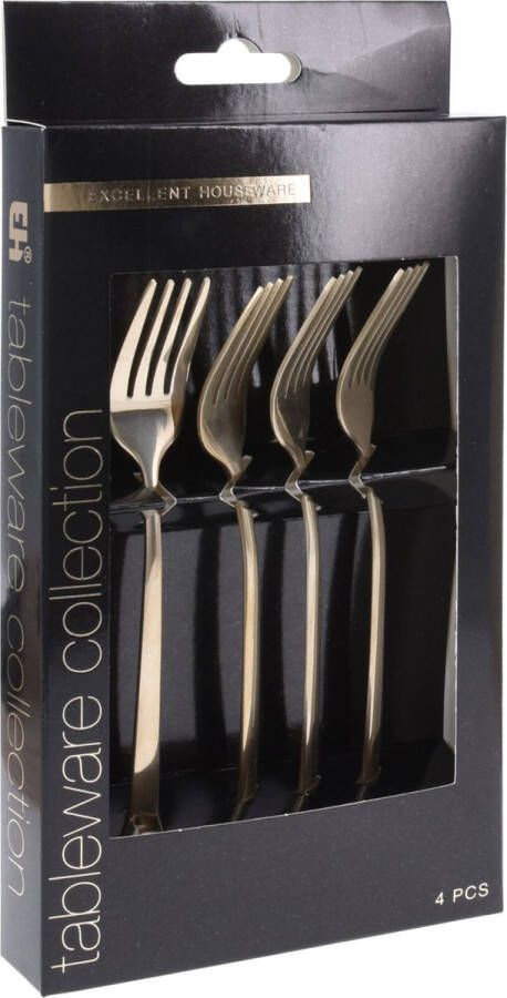 Excellent Houseware Taart gebak vorkjes 4x stuks goud RVS 15 cm verjaardag feest vorkjes Vorken