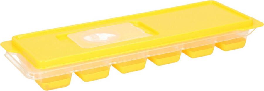 Excellent Houseware Tray met ijsklontjes ijsblokjes vormpjes 12 vakjes kunststof geel met afsluitdeksel IJsblokjesvormen