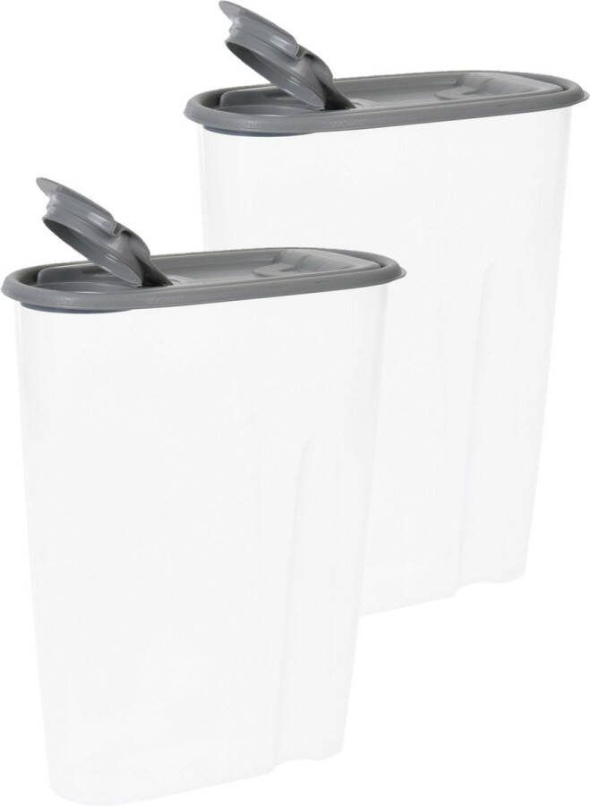 Excellent Houseware Voedselcontainer strooibus 2x grijs 2 liter kunststof 20 x 9 5 x 23 5 cm Voorraadpot