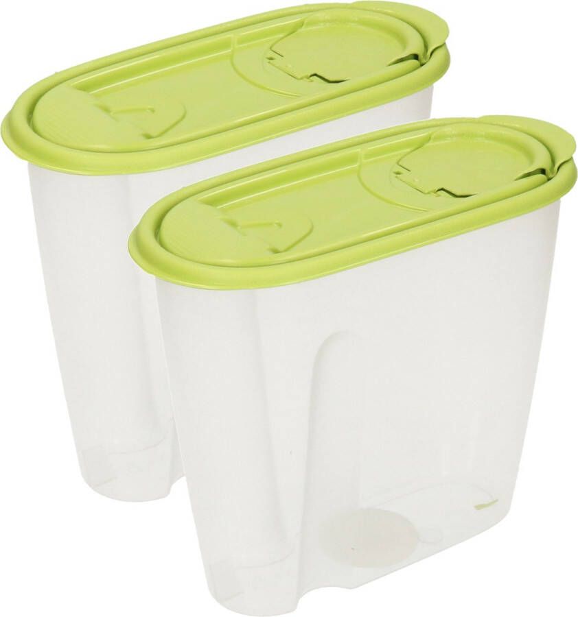 Excellent Houseware Voedselcontainer strooibus 2x groen 1 5 liter kunststof 19 5 x 9 5 x 17 cm Voorraadpot