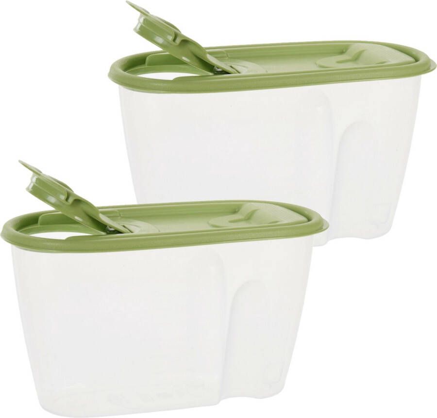 Excellent Houseware Voedselcontainer strooibus 2x groen 1 liter kunststof 20 x 9 5 x 11 cm Voorraadpot