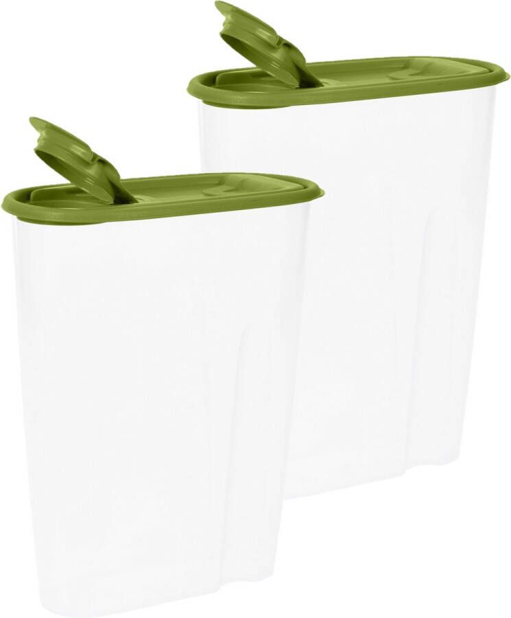 Excellent Houseware Voedselcontainer strooibus 2x groen 2 liter kunststof 20 x 9 5 x 23 5 cm Voorraadpot