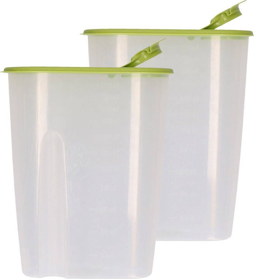 Excellent Houseware Voedselcontainer strooibus 2x groen 2 liter kunststof 20 x 9 5 x 23 5 cm Voorraadpot