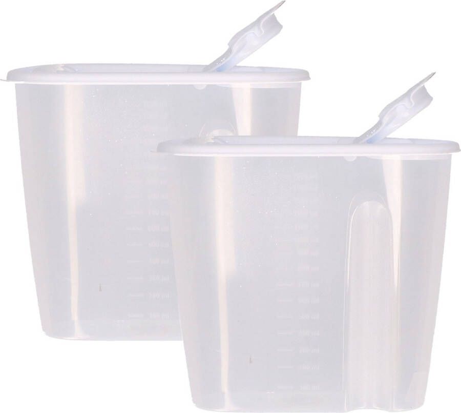 Excellent Houseware Voedselcontainer strooibus 2x wit 1 5 liter kunststof 19 5 x 9 5 x 17 cm Voorraadpot