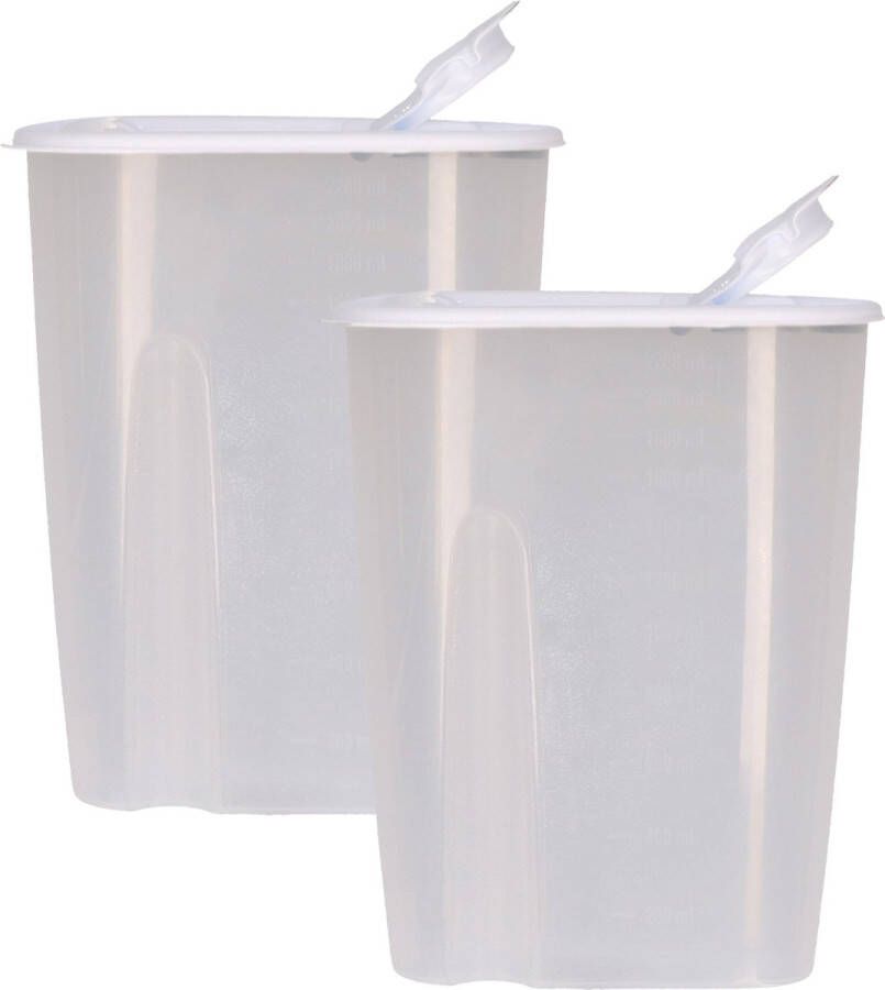 Excellent Houseware Voedselcontainer strooibus 2x wit 2 liter kunststof 20 x 9 5 x 23 5 cm Voorraadpot