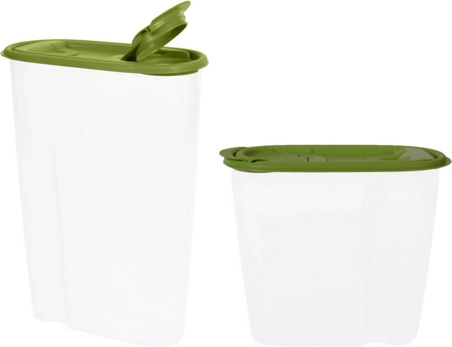 Excellent Houseware Voedselcontainer strooibus groen 1 5 en 2 liter kunststof Voorraadpot