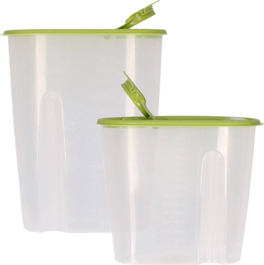 Excellent Houseware Voedselcontainer strooibus groen 1 5 en 2 liter kunststof Voorraadpot