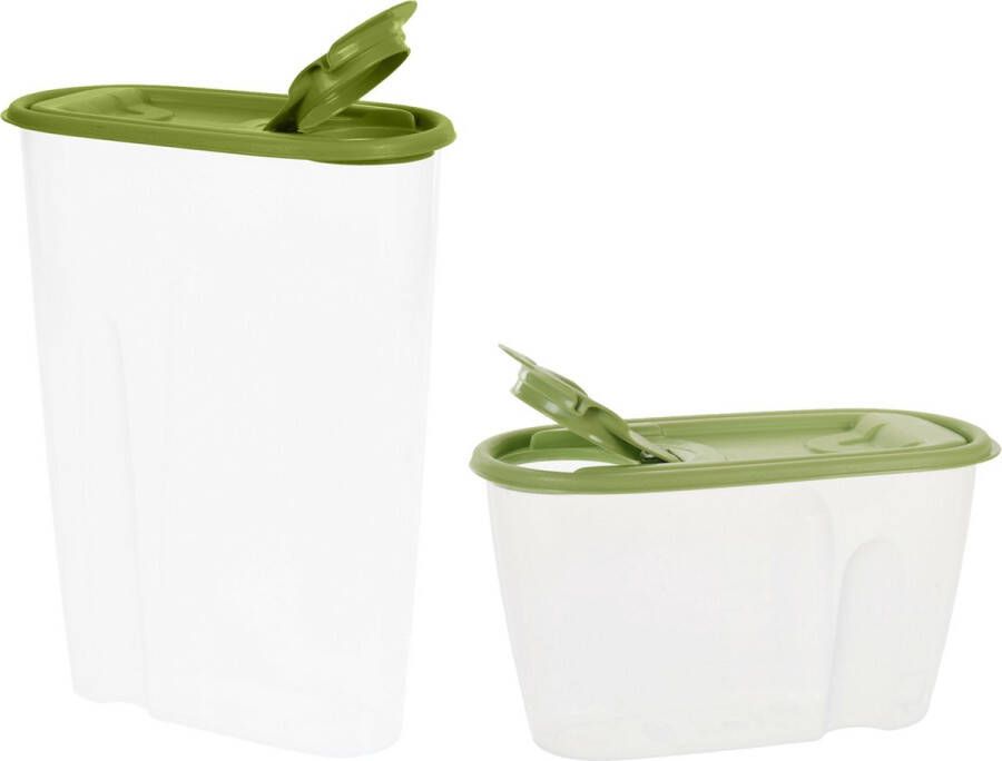 Excellent Houseware Voedselcontainer strooibus groen 1 en 2 liter kunststof Voorraadpot
