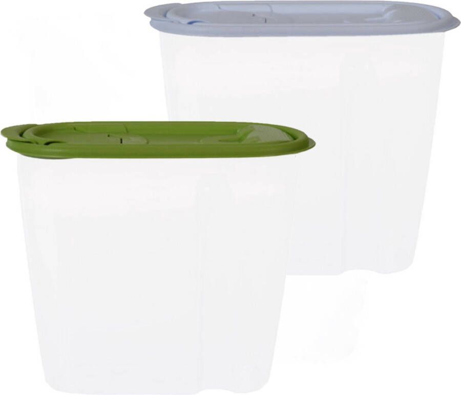 Excellent Houseware Voedselcontainer strooibus groen en wit 1 5 liter kunststof 19 x 9 5 x 17 cm Voorraadpot
