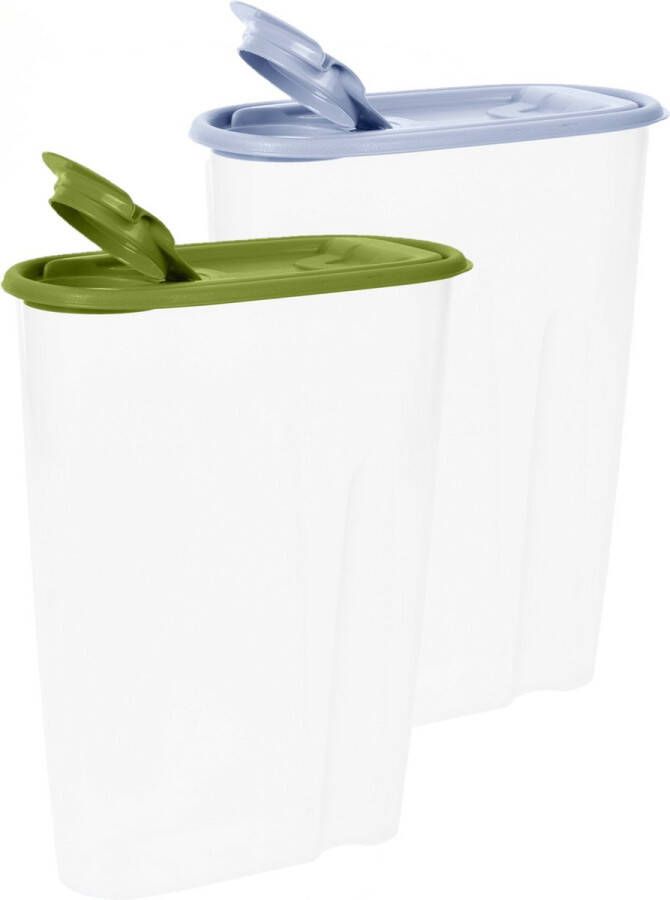 Excellent Houseware Voedselcontainer strooibus groen en wit 2 liter kunststof 20 x 9.5 x 23.5 cm Voorraadpot