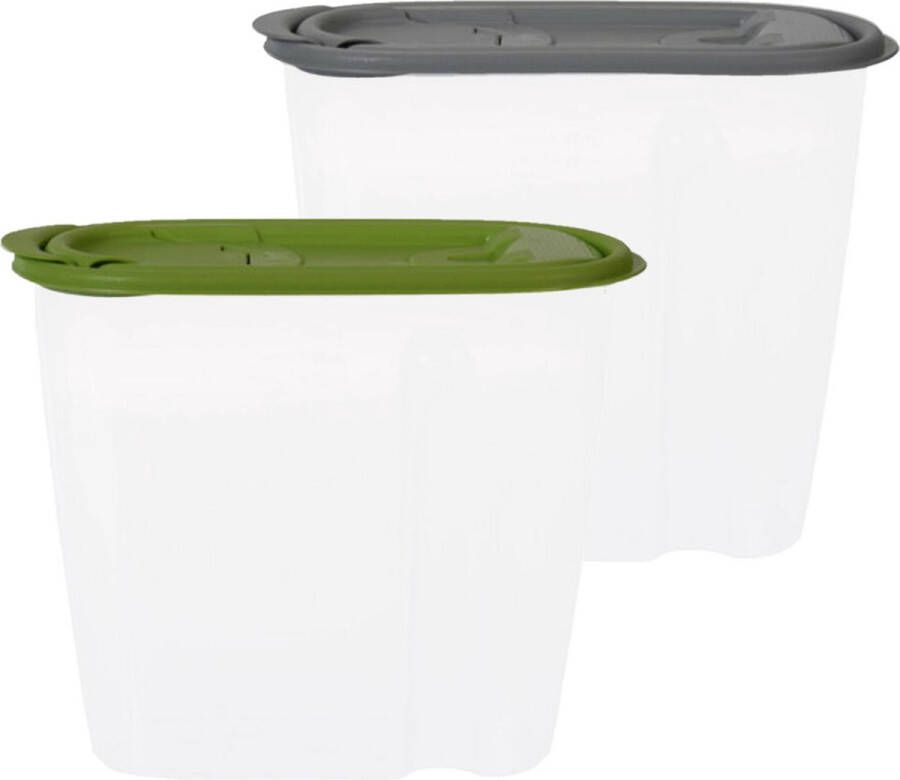 Excellent Houseware Voedselcontainer strooibus groen en grijs 1 5 liter kunststof 19 x 9 5 x 17 cm Voorraadpot