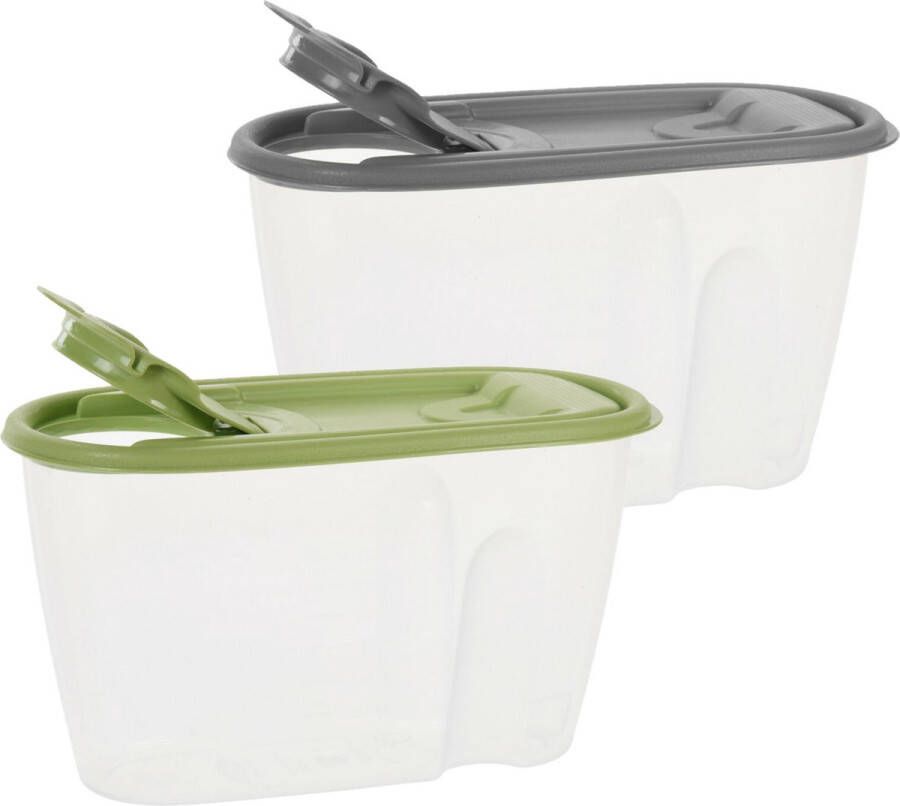 Excellent Houseware Voedselcontainer strooibus groen en grijs 1 liter kunststof 20 x 9 5 x 11 cm Voorraadpot