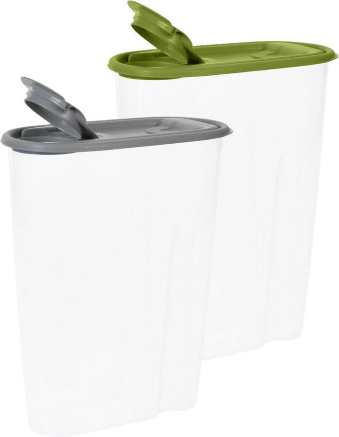 Excellent Houseware Voedselcontainer strooibus groen en grijs 2 liter kunststof 20 x 9.5 x 23.5 cm Voorraadpot