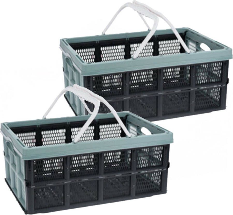 Excellent Houseware Vouwkrat boodschappenkrat 2x 32 liter zwart groen kunststof 48 x 35 x 24 cm