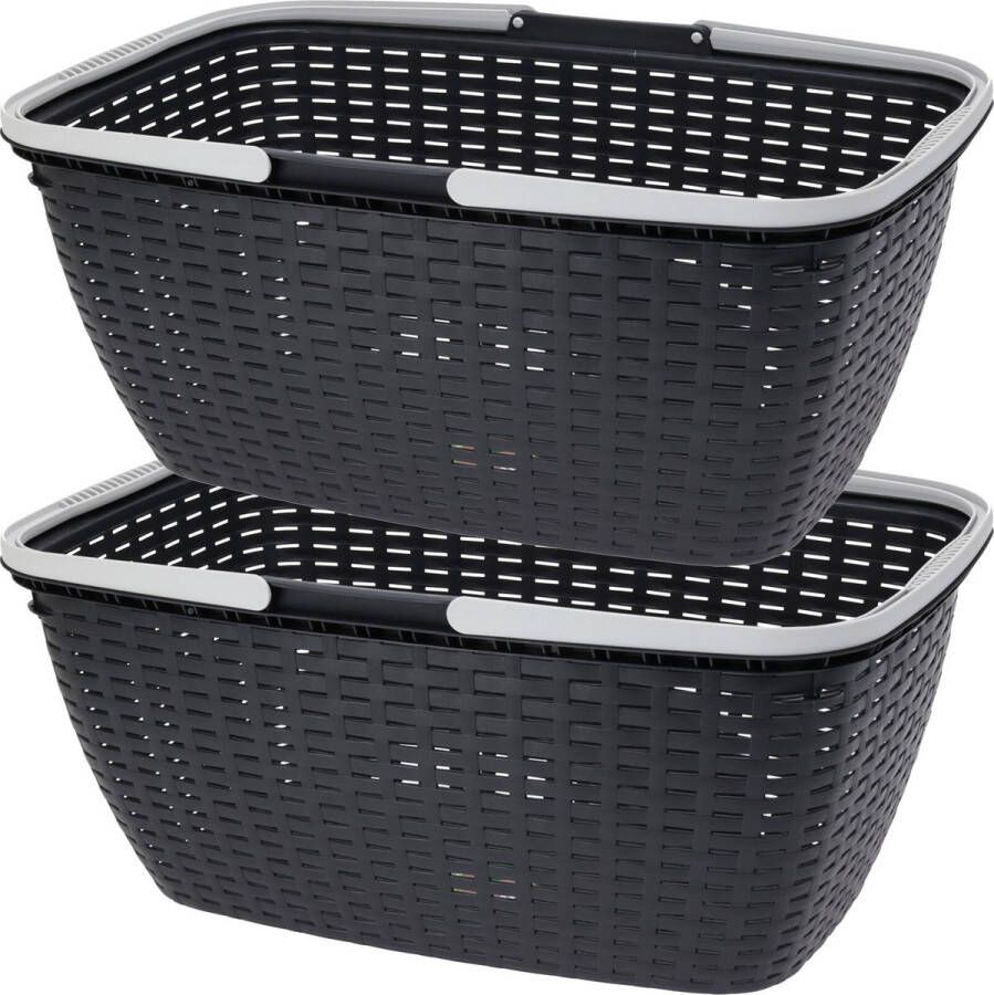 Excellent Houseware Wasmand 2x antraciet grijs 35L kunststof 60 x 40 x 25 cm Wasmanden