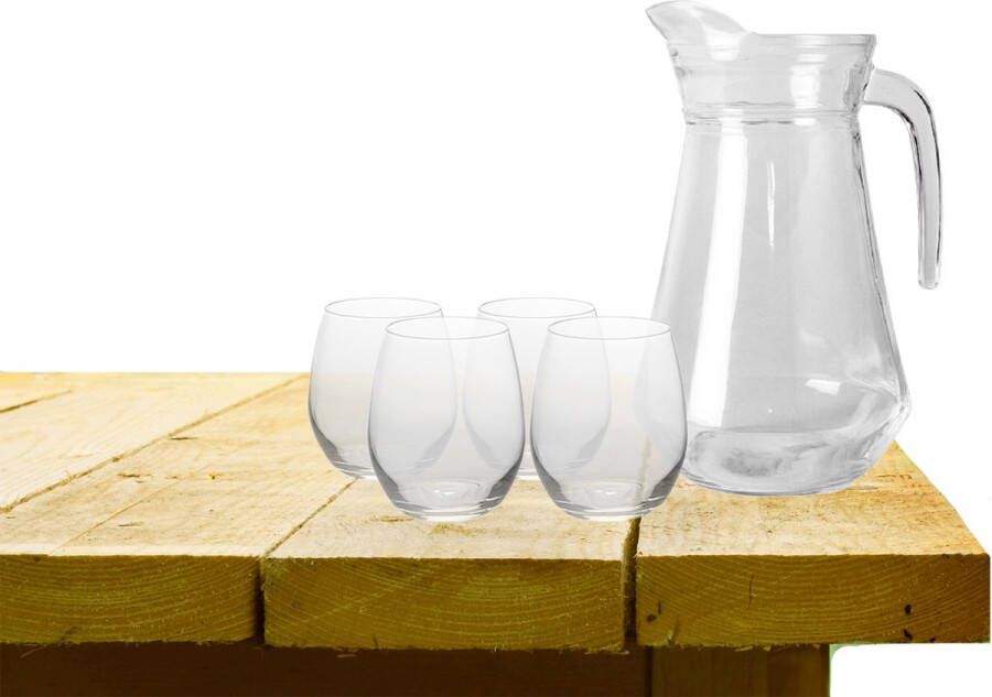 Excellent Houseware karaf schenkkan glas 1000 ml met 4x stuks waterglazen Drinkglazen