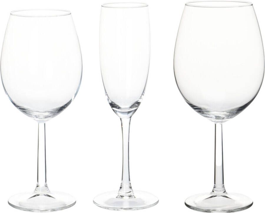 Excellent Houseware Wijnglazen set 18-delig glas 3 verschillende soorten Wijnglazen