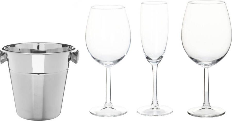 Excellent Houseware Wijnglazen set 18-delig incl. RVS ijsemmer champagnekoeler