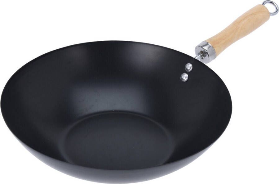 Excellent Houseware Wok Ø30cm non stick zwart Houten Handvat 30 cm Pan Koken Eten Keuken