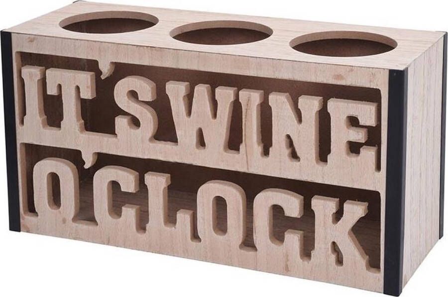 Excellent Houseware Wooden wine rack holder for 3 bottles theme It's Wine O'clock