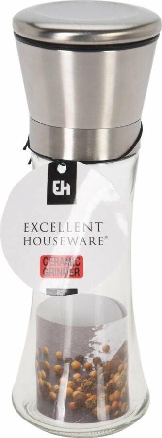 Excellent Houseware Zoutmolen glas rvs Instelbare maalgraad keramische maler Zout Peper en zoutstel