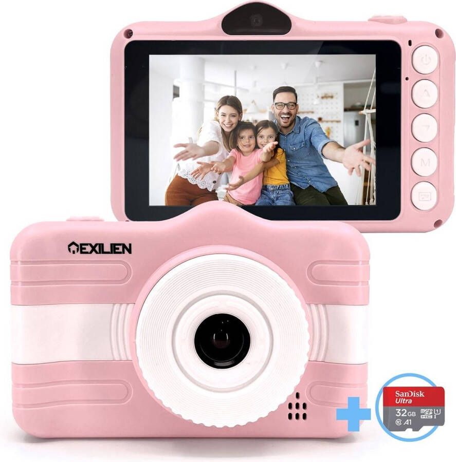 Exilien Digitale HD Kindercamera Met 32 GB Micro SD Card Speelcamera Roze Fototoestel 2 7 inch Scherm Vlogcamera met 1080p videofunctie