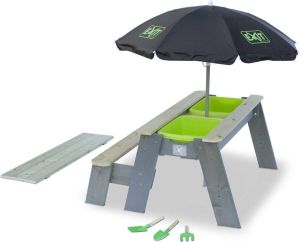 EXIT Aksent zand- water- en picknicktafel (1 bankje) met parasol en tuingereedschap