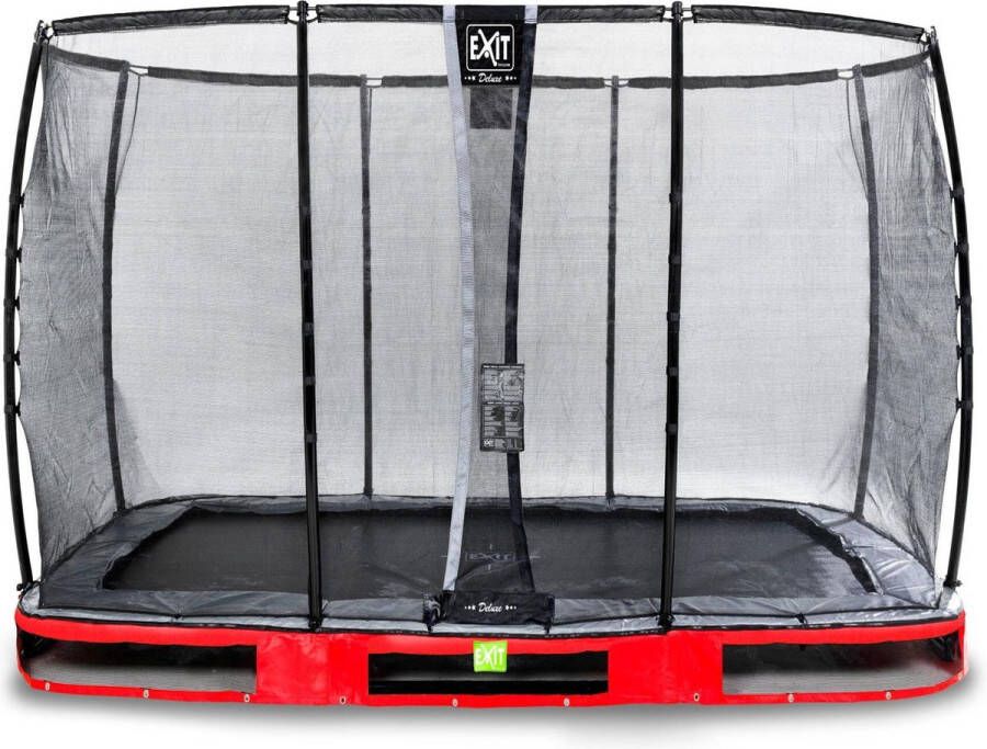 EXIT Toys EXIT Elegant Premium inground trampoline rechthoek 214x366cm met Deluxe veiligheidsnet- rood