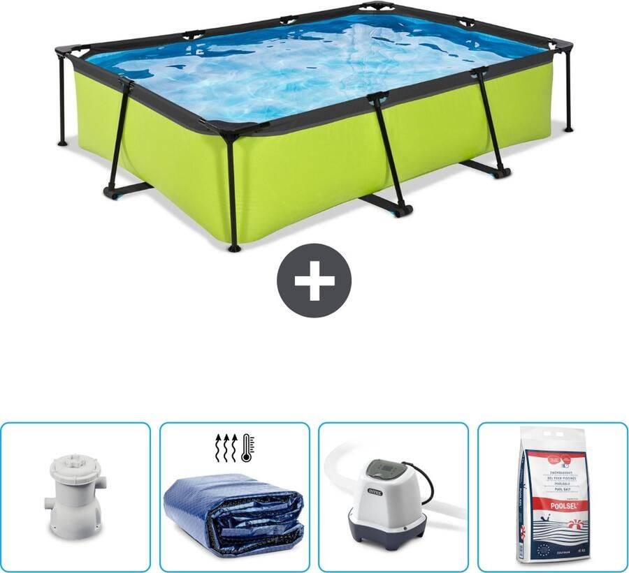 EXIT Rechthoekig Lime Frame Zwembad 300 x 200 x 65 cm Inclusief Pomp Solarzeil Zoutwatersysteem Zwembadzout Nu extra voordelig