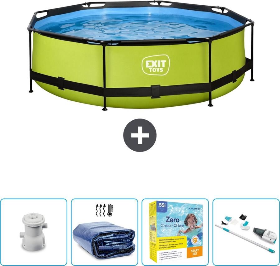 EXIT Rond Lime Frame Zwembad 300 x 76 cm Inclusief Pomp Solarzeil Onderhoudspakket Stofzuiger Nu extra voordelig