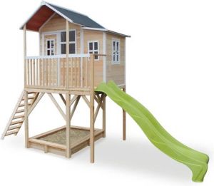 EXIT Toys EXIT Loft 750 speelhuisje groot met glijbaan + zandbak naturel