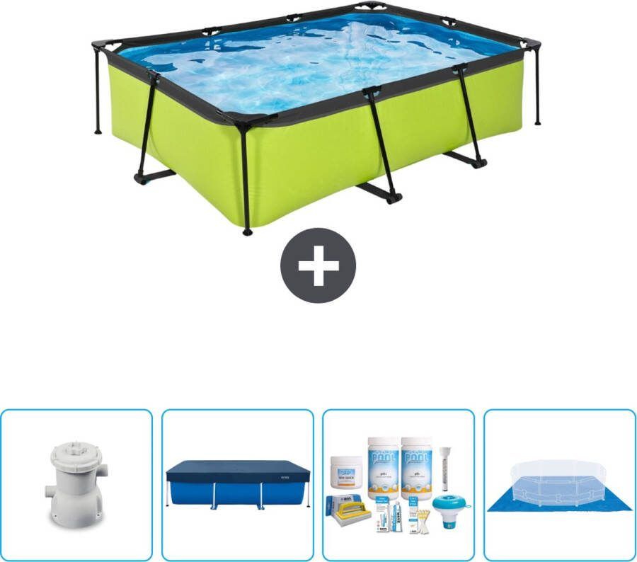 EXIT Rechthoekig Lime Frame Zwembad 220 x 150 x 65 cm Inclusief Pomp Afdekzeil Onderhoudspakket Grondzeil Nu extra voordelig