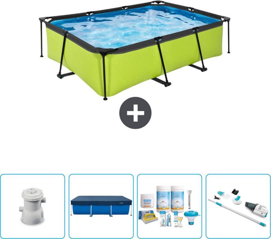 EXIT Rechthoekig Lime Frame Zwembad 220 x 150 x 65 cm Inclusief Pomp Afdekzeil Onderhoudspakket Stofzuiger Nu extra voordelig