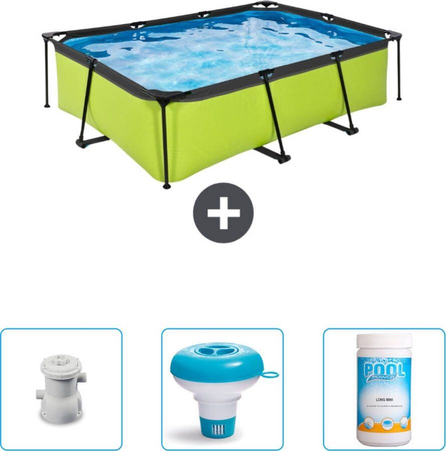 EXIT Rechthoekig Lime Frame Zwembad 220 x 150 x 65 cm Inclusief Pomp Chloordrijver Chloor Nu extra voordelig