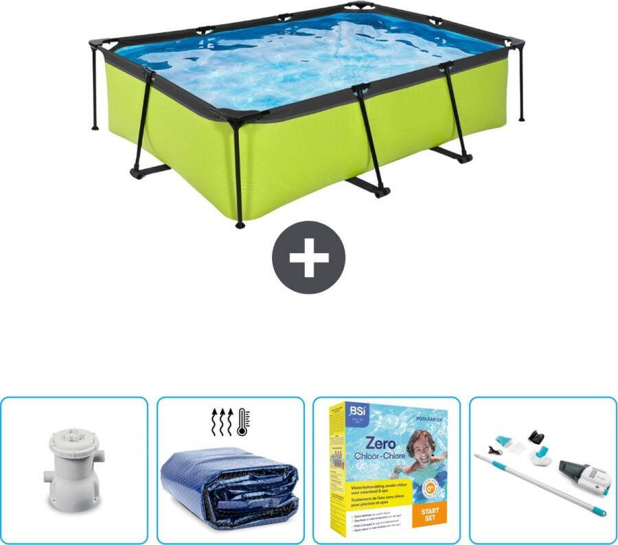EXIT Rechthoekig Lime Frame Zwembad 220 x 150 x 65 cm Inclusief Pomp Solarzeil Onderhoudspakket Stofzuiger Nu extra voordelig