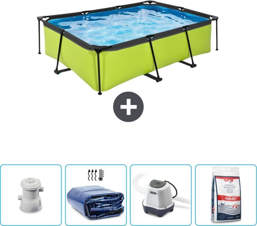 EXIT Rechthoekig Lime Frame Zwembad 220 x 150 x 65 cm Inclusief Pomp Solarzeil Zoutwatersysteem Zwembadzout Nu extra voordelig