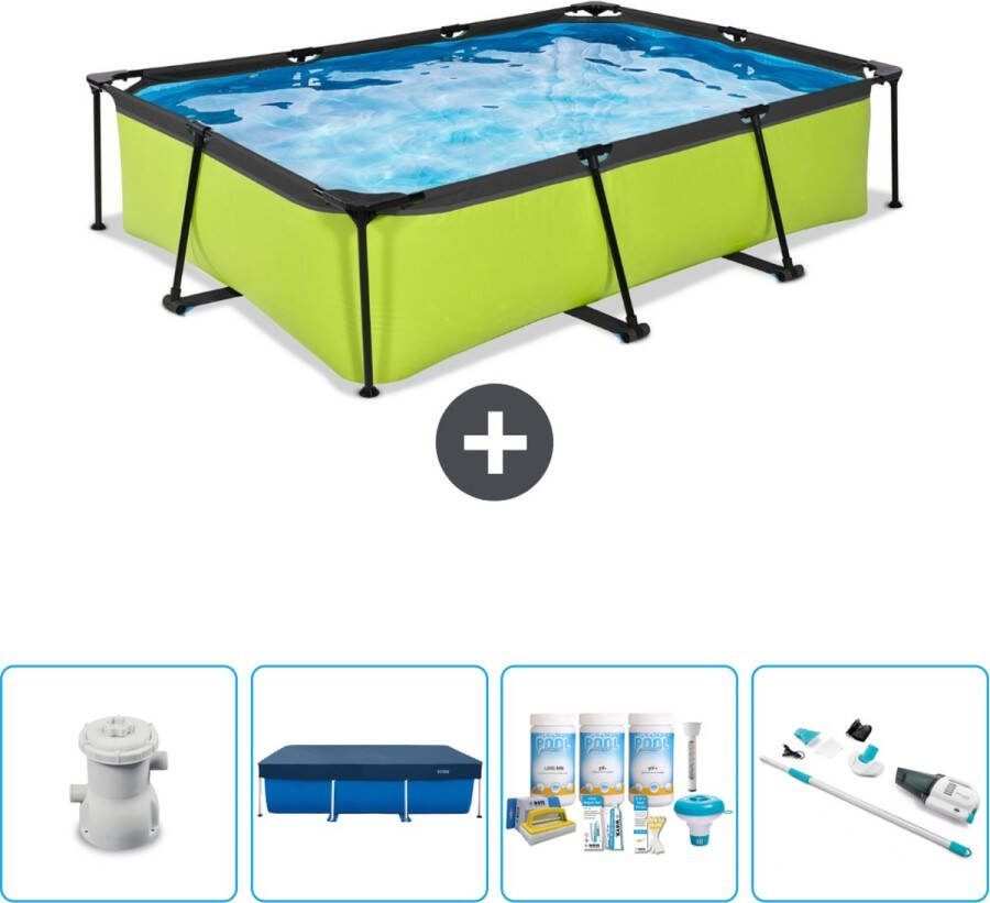 EXIT Rechthoekig Lime Frame Zwembad 300 x 200 x 65 cm Inclusief Pomp Afdekzeil Onderhoudspakket Stofzuiger Nu extra voordelig