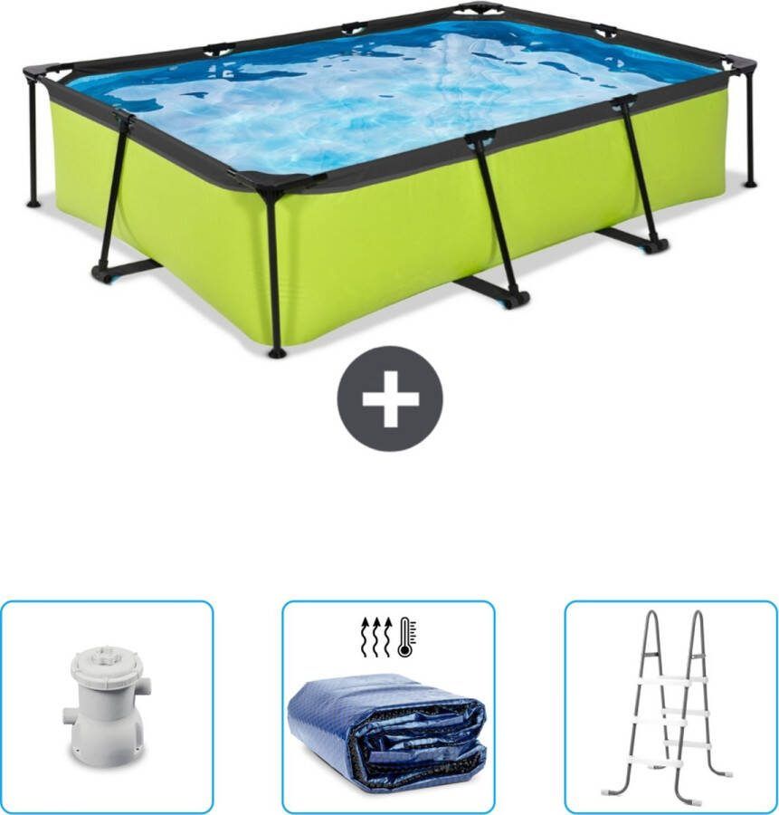 EXIT Rechthoekig Lime Frame Zwembad 300 x 200 x 65 cm Inclusief Pomp Solarzeil Ladder Nu extra voordelig