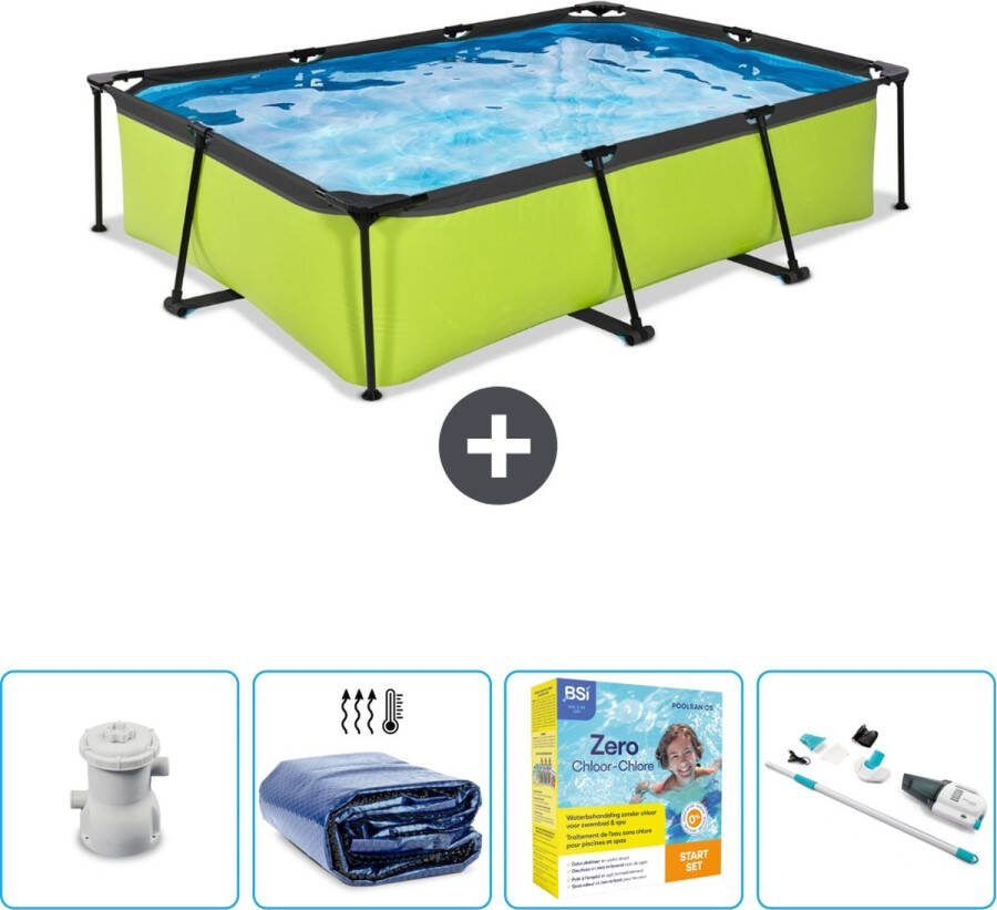 EXIT Rechthoekig Lime Frame Zwembad 300 x 200 x 65 cm Inclusief Pomp Solarzeil Onderhoudspakket Stofzuiger Nu extra voordelig